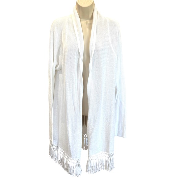 Lilly Pulitzer Tatum Fringe Cardigan Sweater White Open XL - Picture 3 of 10